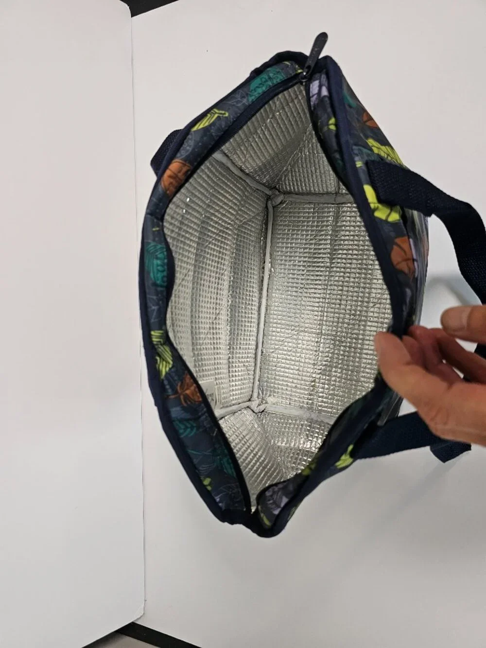 Thirty One Lunch Bag Insulated Blue Feather Print Boho Office School